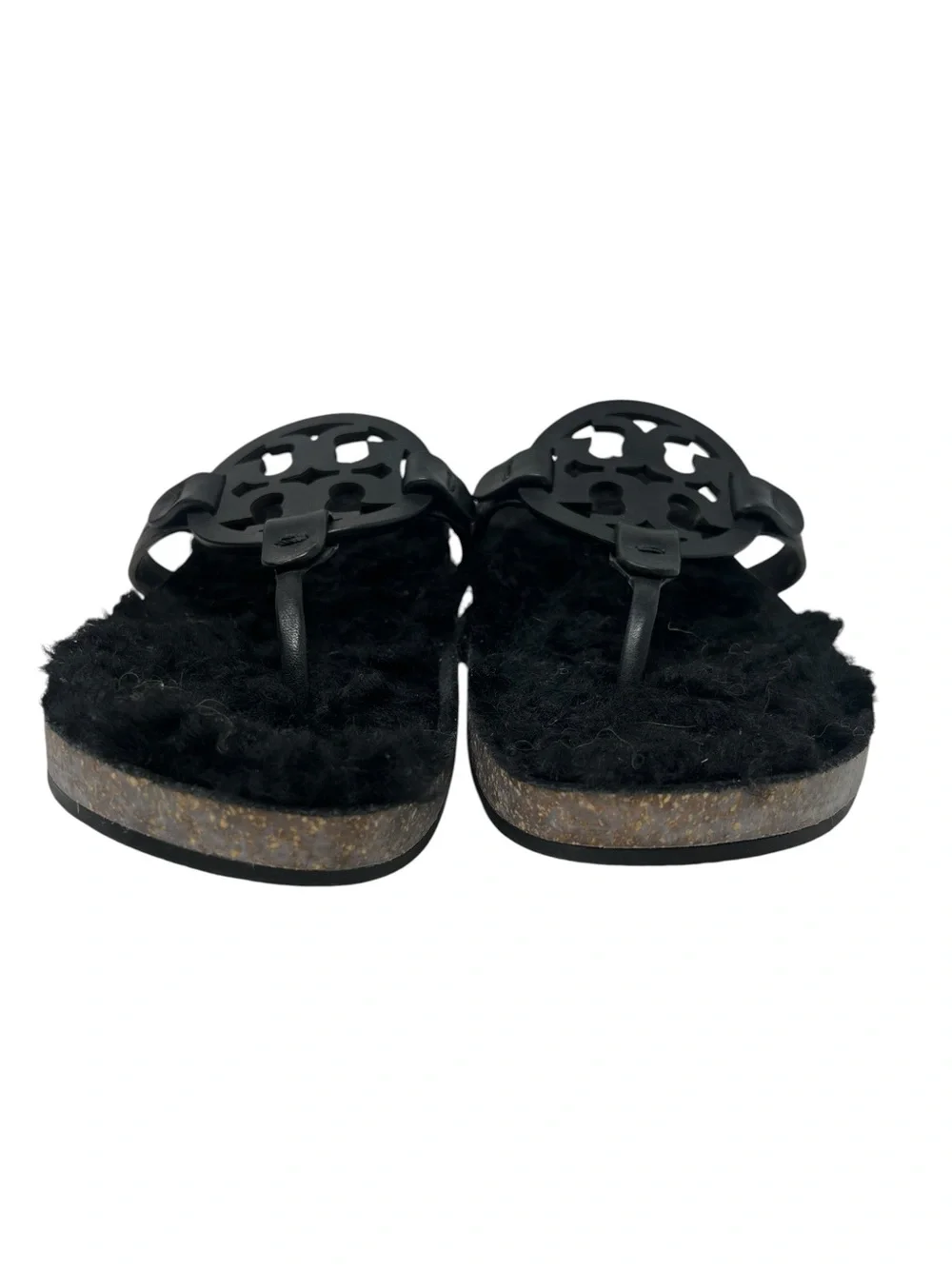 Tory Burch Black Furry Logo Thong Sandals